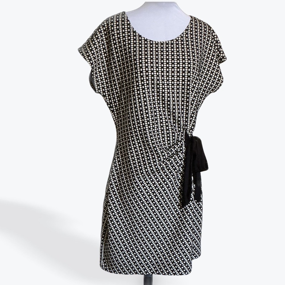 Anthropologie Saturday Sunday Isabel Dress M Black Ivory Geometric Ruched Tie - Picture 4 of 11